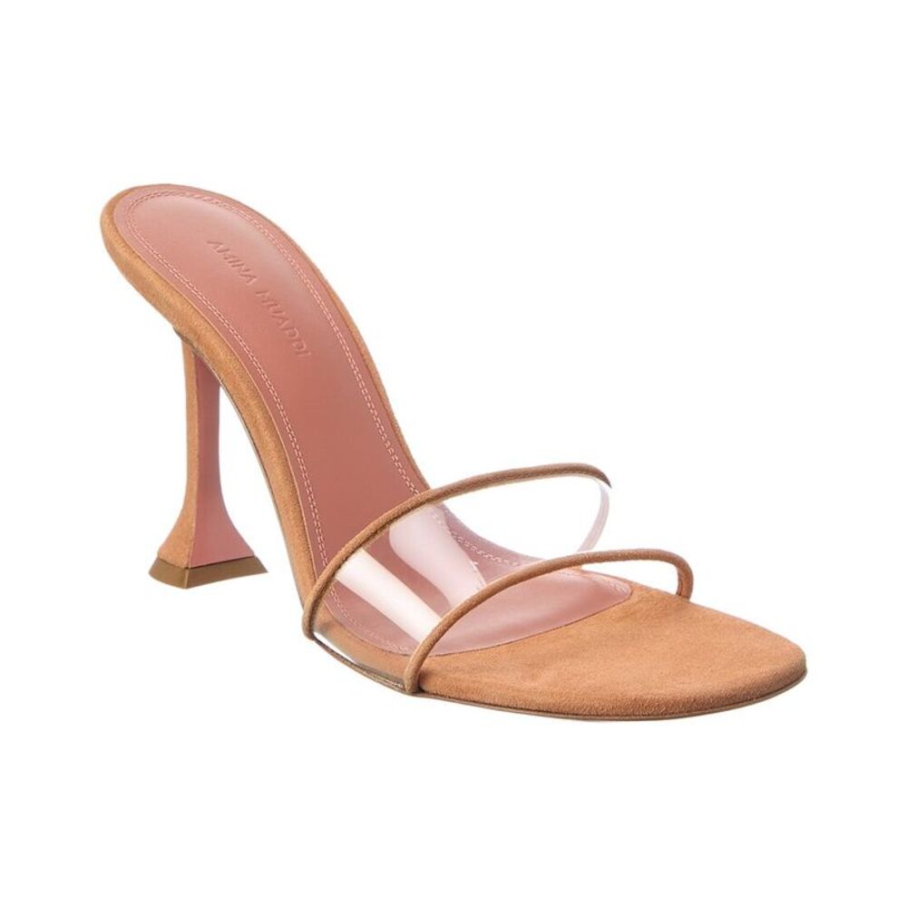 Amina Muaddi Andreea Vinyl & Suede Sandal, Brown